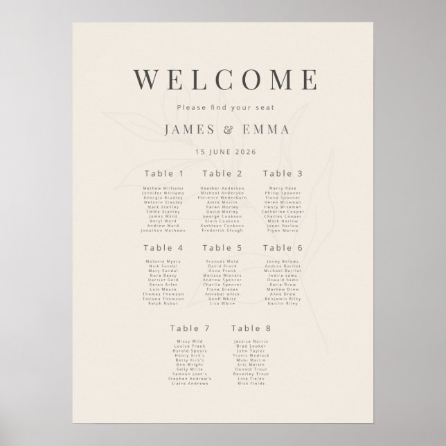 Poster Casamento Botânico Minimalista (8) Bege Suave (Frente)