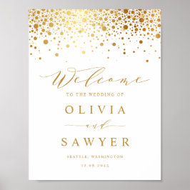 Poster Casamento Branco de Faux Gold Foil Confetti Dots