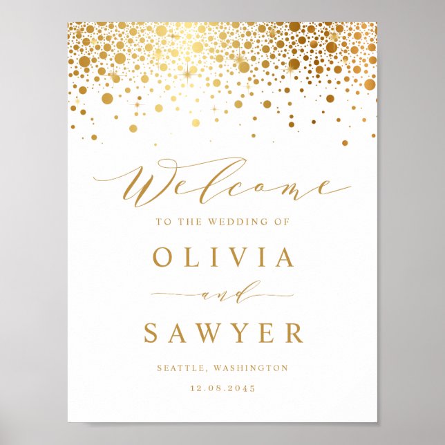 Poster Casamento Branco de Faux Gold Foil Confetti Dots (Frente)