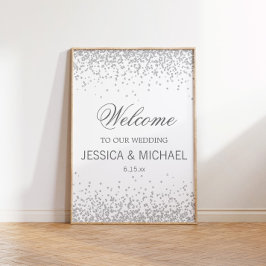 Poster Casamento Branco Elegante c/ Brilho Prateado