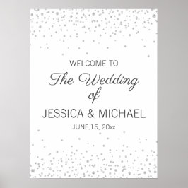 Poster Casamento Brilhante de Diamante Prata Branco Elega