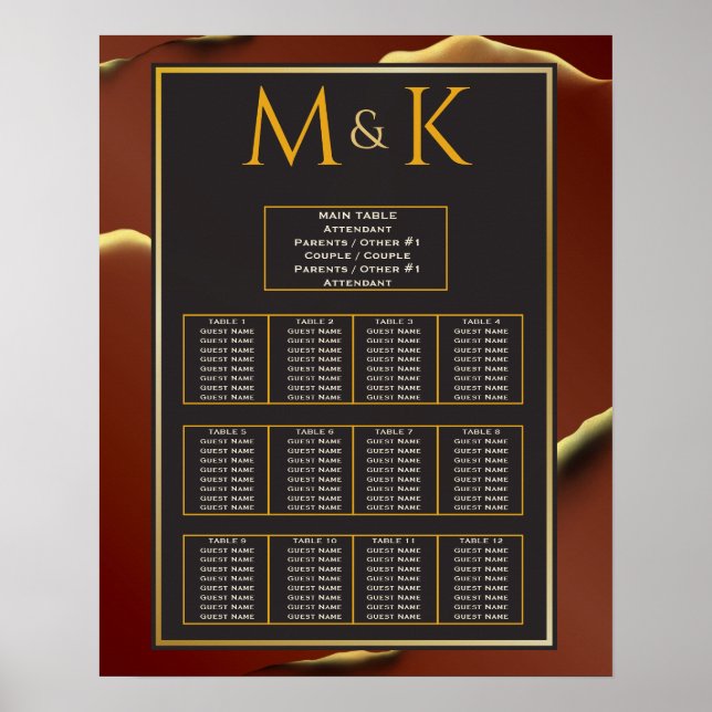Poster Casamento 🤵 Burgundy Dourado Elegant Inky Abstrat (Frente)