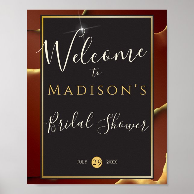 Poster Casamento 🤵 Burgundy Dourado Elegant Inky Abstrat (Frente)