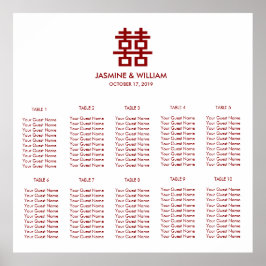 Pôster Casamento Chinês de Felicidade Dupla Minimalista S