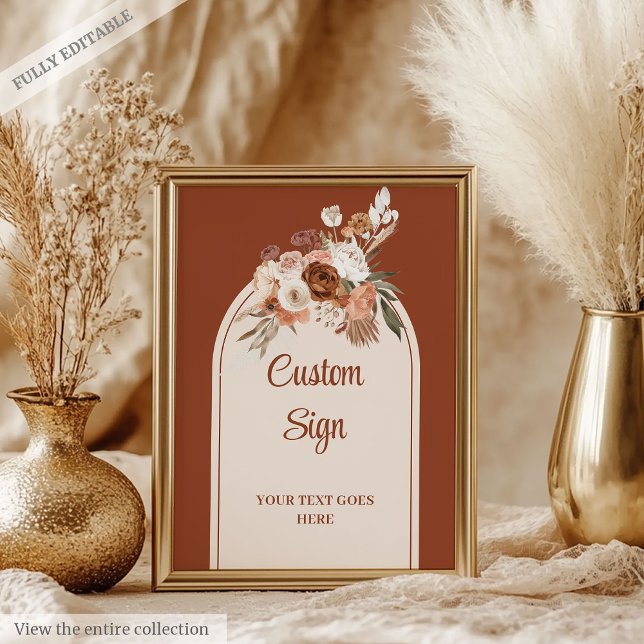 Poster Casamento clássico do Arco Terracotta Pampas Sage  (Classic Terracotta Pampas Sage Boho Arch Wedding Sign)