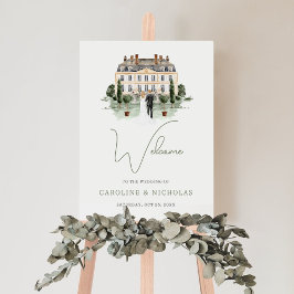 Poster Casamento Clássico em Aquarela em Mansão Inglesa