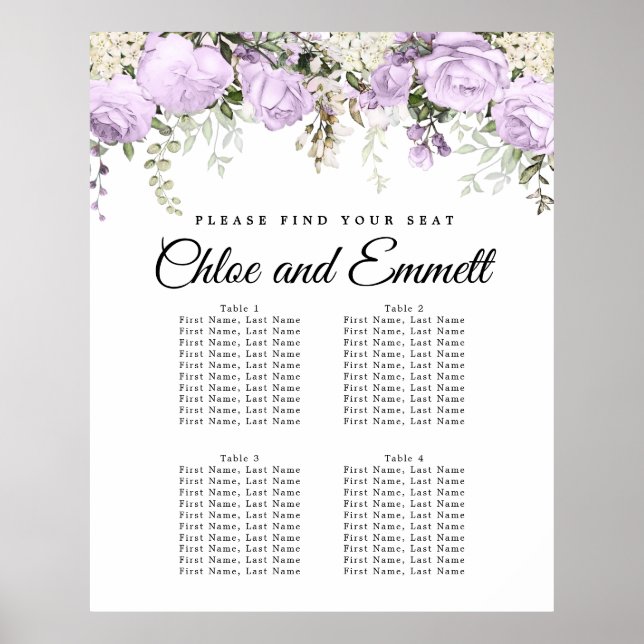Poster Casamento com 4 Mesas Roxo Grande (Frente)