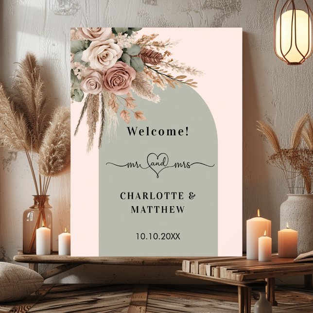 Poster Casamento com a sra. Heart Arch Sage green taupe (Criador carregado)