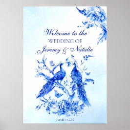 Poster Casamento com aquarela de pavão azul-vitorioso