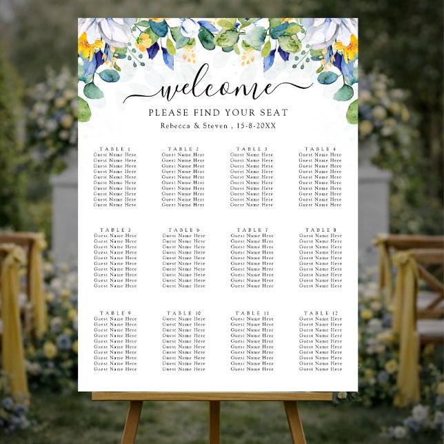 Poster Casamento com aquarela floral elegante em amarelo  (Criador carregado)