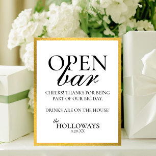 Poster Casamento com Bar Aberto Preto e Branco Moderno e