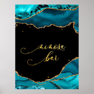 Poster Casamento com Bar Dourado de Agate Mimosa, em Teal