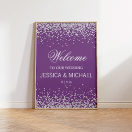 Poster Casamento com Brilho Prateado Espelhado Roxo