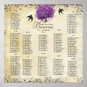 Pôster Casamento com folhas de folhas de coração roxo r