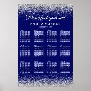 Poster Casamento com Lobras de Prata Azul Real Moderna