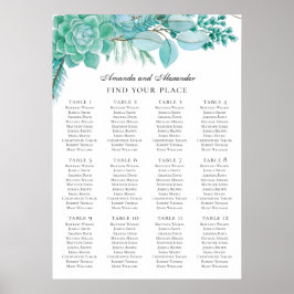 Poster Casamento com menta. Quadro de assentos de suculen