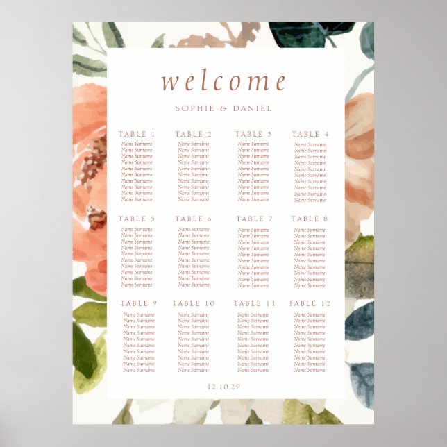 Poster Casamento com Mesa Floral Watercolor 12 (Frente)