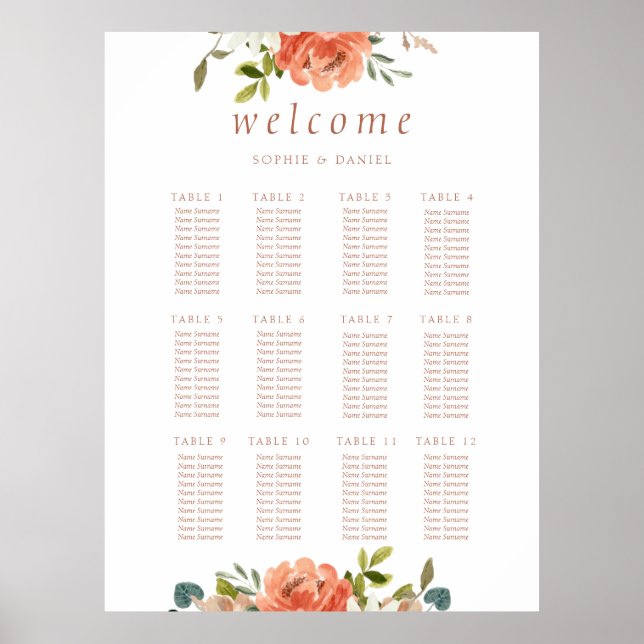 Poster Casamento com Mesa White Floral Watercolor 12 (Frente)