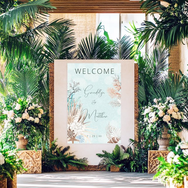 Poster Casamento com o Oceano Aqua Moderno (Criador carregado)