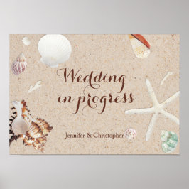 Poster Casamento com praia de Seashells & Starfish em and