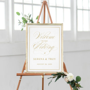 Poster Casamento com Sinal de Boas-vindas Dourado do Eleg