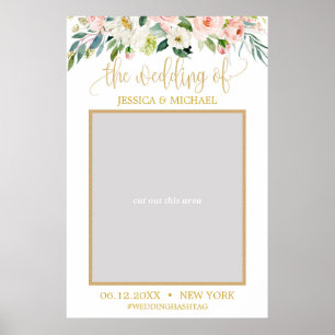 Poster Casamento cor-de-rosa boho floral e dourado glitte