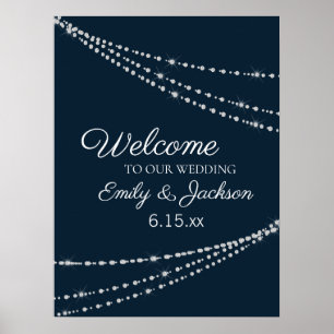 Poster Casamento das Luzes Azuis de Cordas do Elegante Ma
