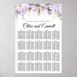 Poster Casamento de 20 Mesas com Floral Roxo Grande