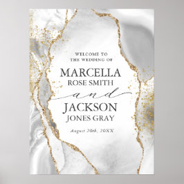 Poster Casamento de Agata de Cinza, Dourada e Branca