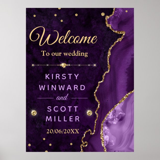Poster Casamento de Ágata e Mármore com Brilho Roxo e Dou (Frente)