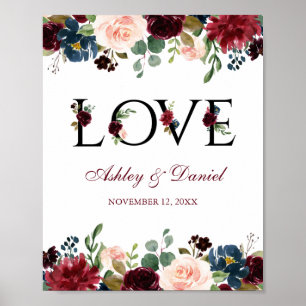 Poster Casamento De Amor Floral Azul Com Aquarelas Burgun