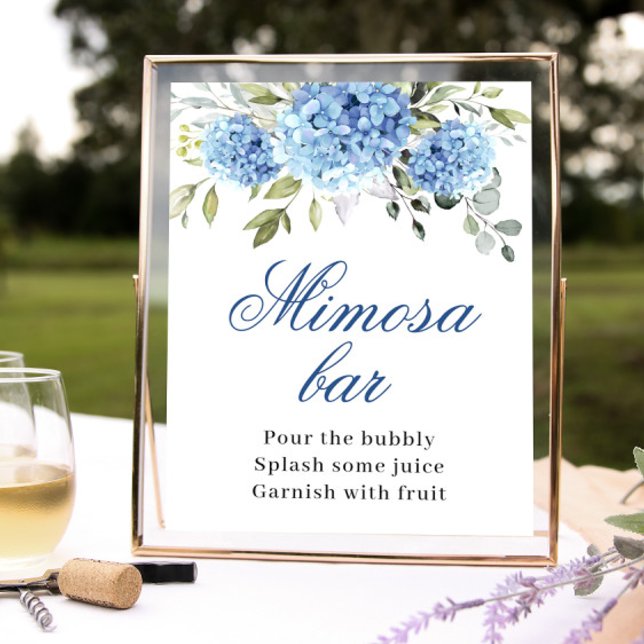 Poster Casamento de Bar Elegante Blue Hydrangea Mimosa (Criador carregado)