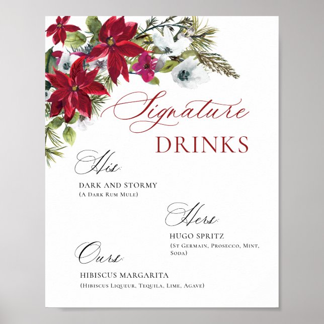 Poster Casamento de Bar Elegante Red Poinsettia Mimosa (Frente)