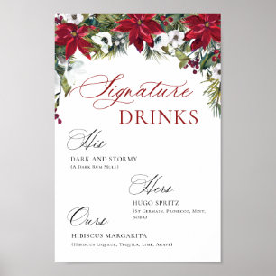 Poster Casamento de Bar Elegante Red Poinsettia Mimosa