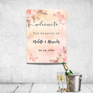 Poster Casamento de boas-vindas à borboleta floral de ros
