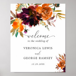 Poster Casamento de Boas-vindas à Queda Floral Laranja Qu