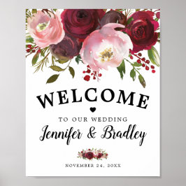 Poster Casamento de Boas-vindas da Rustic Burgundy Blush
