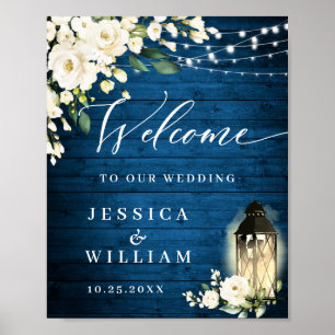Poster Casamento de Boas-Vindas de Rosas Brancas Lanterna