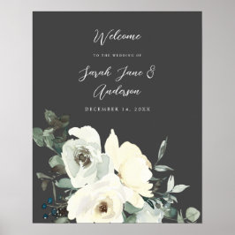 Poster Casamento de Boas-vindas do Dusty Blue & White Flo