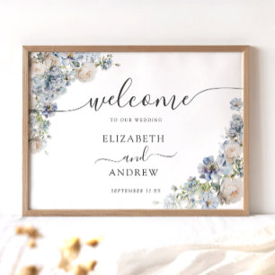 Poster Casamento de Boas-vindas do Elegante Blue and Whit