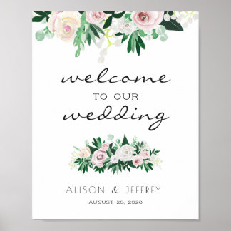Poster Casamento de Boas-vindas do Watercolor Floral Gree