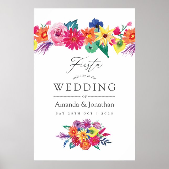 Poster Casamento de Boas-Vindas Festa Floral Aquarela (Frente)