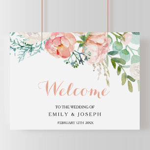 Poster Casamento de Boas-vindas Tropicais com Blush Rosa 