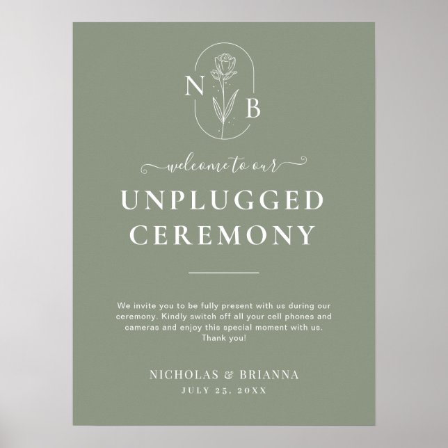Poster Casamento de Boho Desplugado por Sage Verde Minima (Frente)