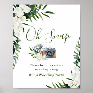 Poster Casamento de Boho Hashtag da Orquídea Branca Eleg