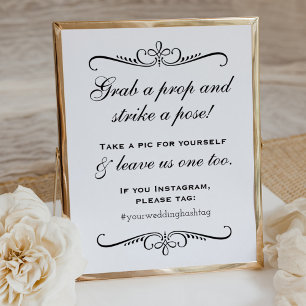 Poster Casamento de Cabine de Foto com Floral Antigo