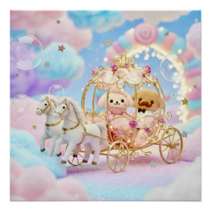 Pôster Casamento de Cachorrinho Fofo Carruagem de Conto d