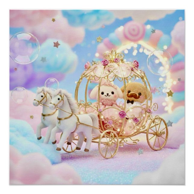 Pôster Casamento de Cachorrinho Fofo Carruagem de Conto d (Frente)