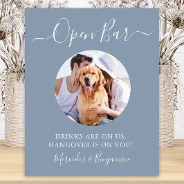 Poster Casamento de Cachorro Pet Open Bar Azul Empoeirado