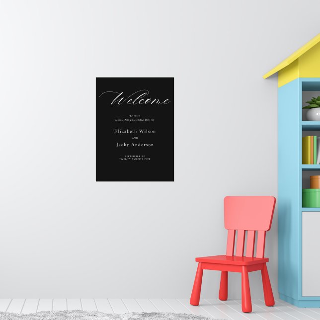 Poster Casamento de Caligrafia Preto e Branco Clássico e  (Berçário 1)